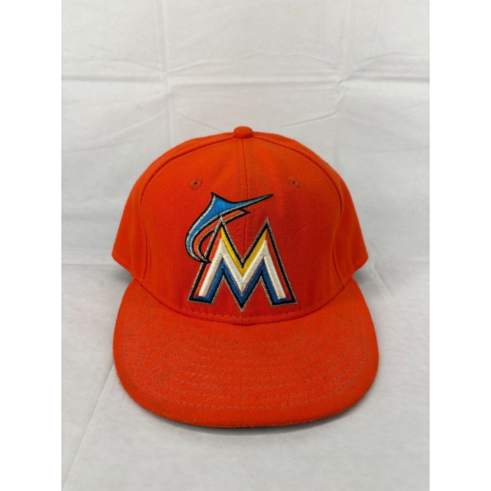 Miami Marlins New Era 59FIFTY Fitted Baseball Hat Mens Orange 7 1/4 NWOT
